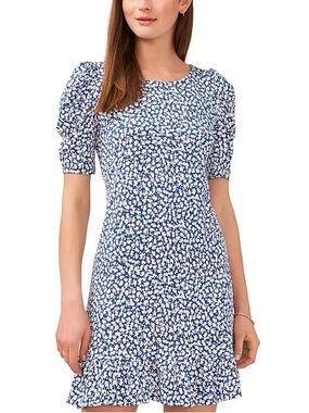 MSK Petite Blue Floral Puff Sleeve Mini Dress 🤍🌿